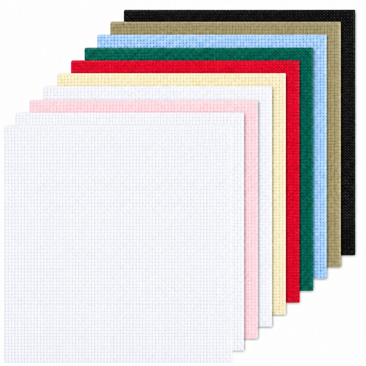 10 Pcs 14 Count Aida Cloth Sheets – 15 x 15 cm Coloured Cross Stitch Fabric Squares – Embroidery Fabric for DIY Sewing, Needlework, Crafts and Beginners