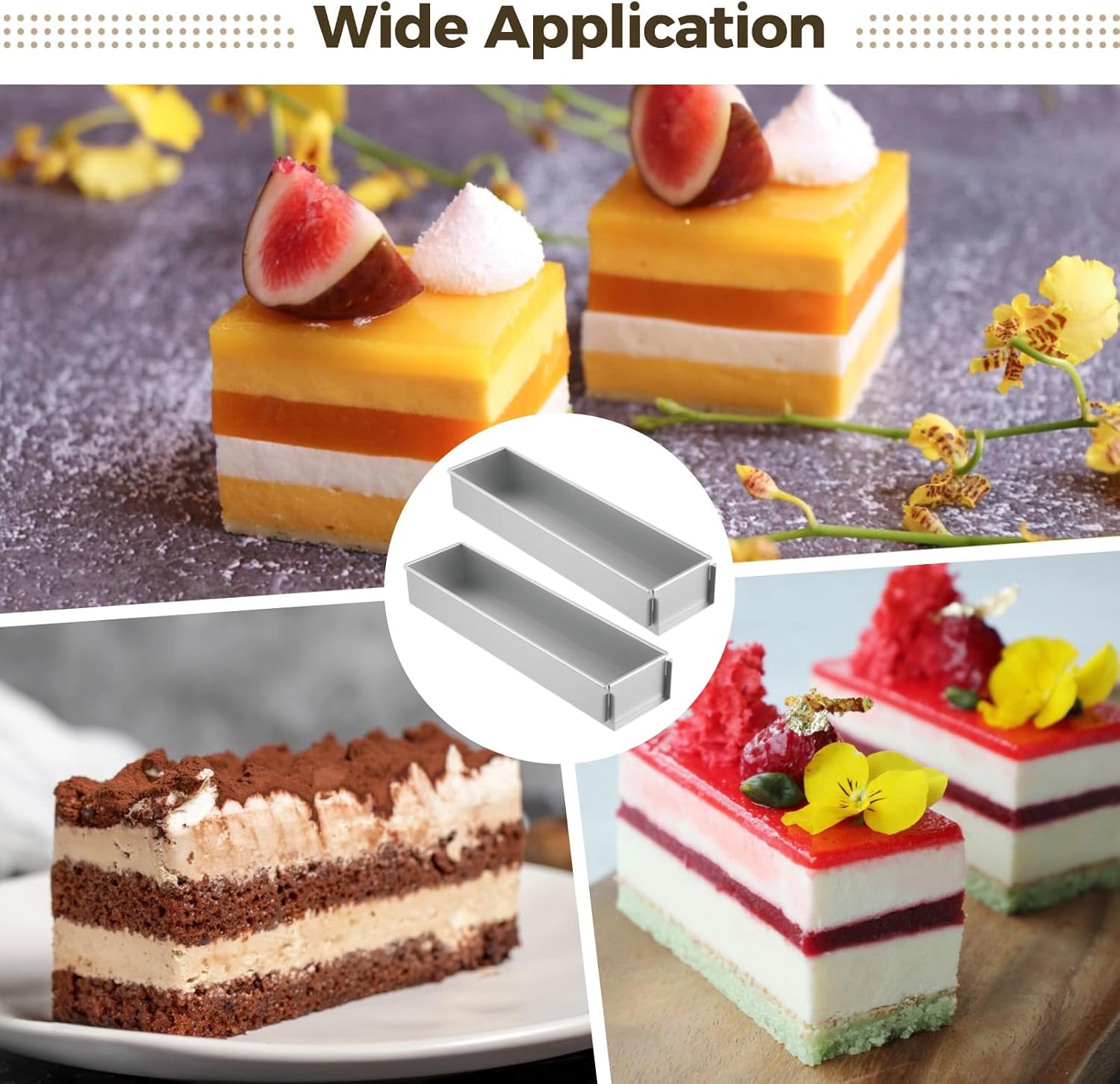 2 Pcs Tiramisu Pan, 16.4 in Long Rectangle Cake Pan Set, Anodized Aluminum Alloy Baking Molds with Detachable Edge, Easy to Clean & Release, Ideal for Mousse, Cheesecakes & Dessert Making