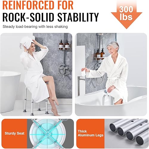 Miniatura 3 de VEVOR Silla de ducha para ducha interior, asiento de ducha giratorio de 360 grados, taburete de ducha de altura ajustable, taburete de asiento de