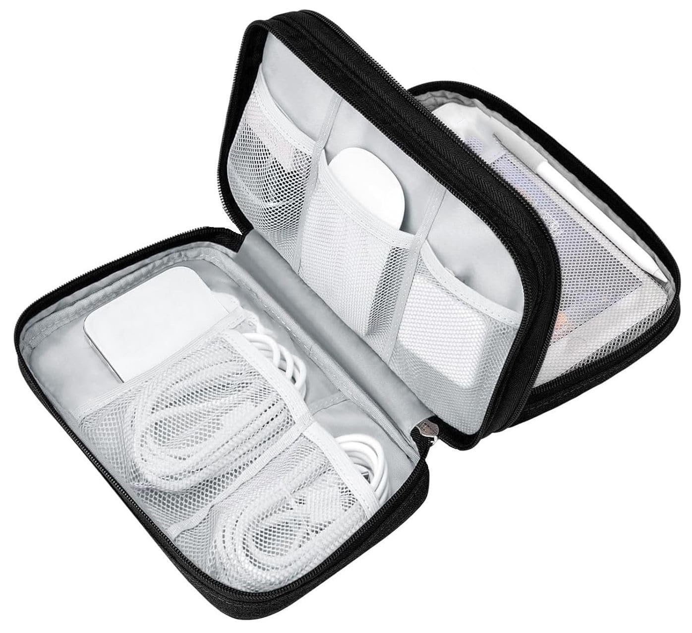 SaleOn 9x6 Inch Portable Storage Organizer Bag USB Cable, Earphone, Power Bank, Mobile Charger, Hard Disk & Digital Gadgets with Mesh, Dual Zippers & Elastic Loops, Inside Color May VAR-image-34