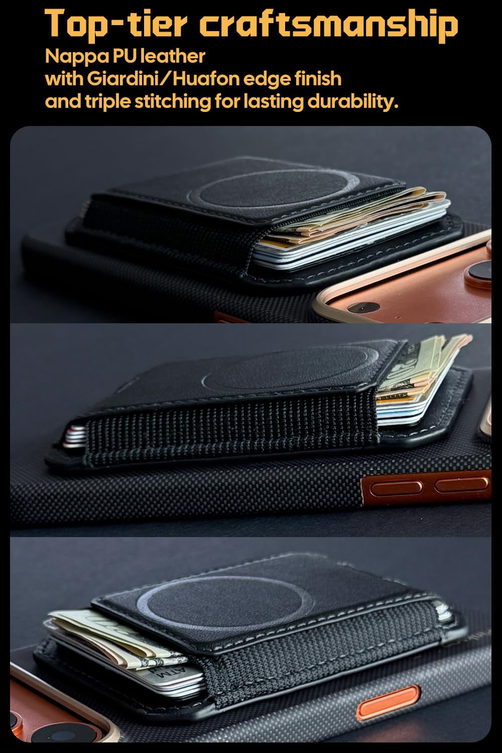 Magnetic wallet for iphone, Compatible with car mount& phone grip, Magnetic phone wallets, for iPhone12-17 Series, Slim minimalist vegan leather Magsafe wallet, Black (DBX003) - Image 8