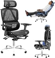 Cadeira de Escritório Ergonômica com Apoio para os Pés, Encosto Reclinável 145°, Apoios de Braço 3D Ajustáveis, Apoio de Cabeça e Lombar Ajustáveis, Mesh Transpirável, Cadeira para Home Office