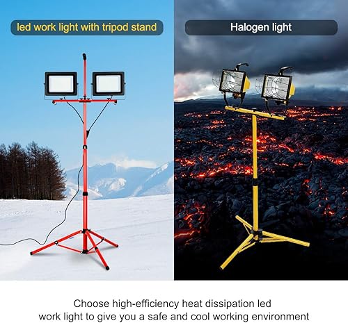 Miniatura 6 de LEDMO Luz de trabajo 20000LM 5000K Luz de trabajo LED con soporte, paquete de 2 unidades de 76.8 pulgadas ajustable de metal telescópico trípode