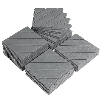Plastic Interlocking Deck Tiles, 36 Pack Patio Deck Tiles, 11.8"x11.8" Deck Tiles Interlocking Outdoor All Weather, Patio Floor Decking Tiles for Porch Poolside Balcony Backyard Grey