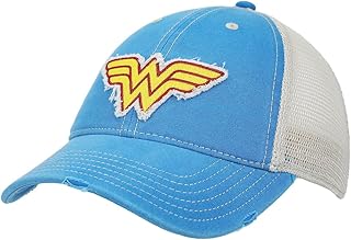 Bioworld Wonder Woman Logo Women's Blue Washed Distressed Cut Fabric Unstructured Baseball Cap