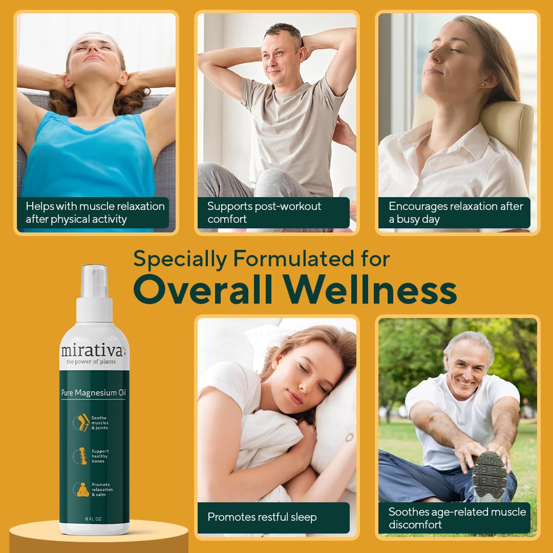 Trulore Mirativa - Espray de aceite de magnesio, apoya la recuperación muscular y alivia la tensión. Magnesio tópico para relajación después del entrenamiento. Fórmula ligera de absorción rápida para