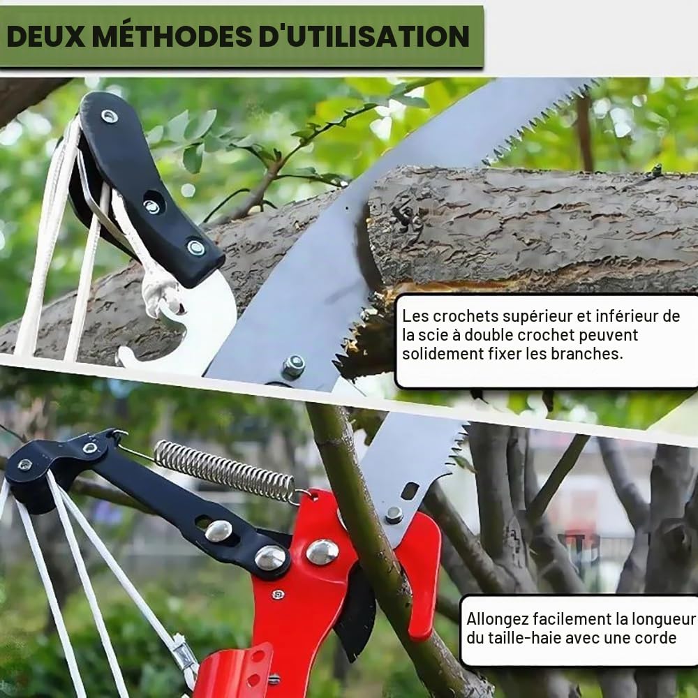 NEWFUN Scie d'élagage manuelle, réglable en hauteur sur 4 m, 1 scie pour 2 utilisations, Couper des arbres et des arbustes denses sans échelle, sécateur manuel pour branches hautes
