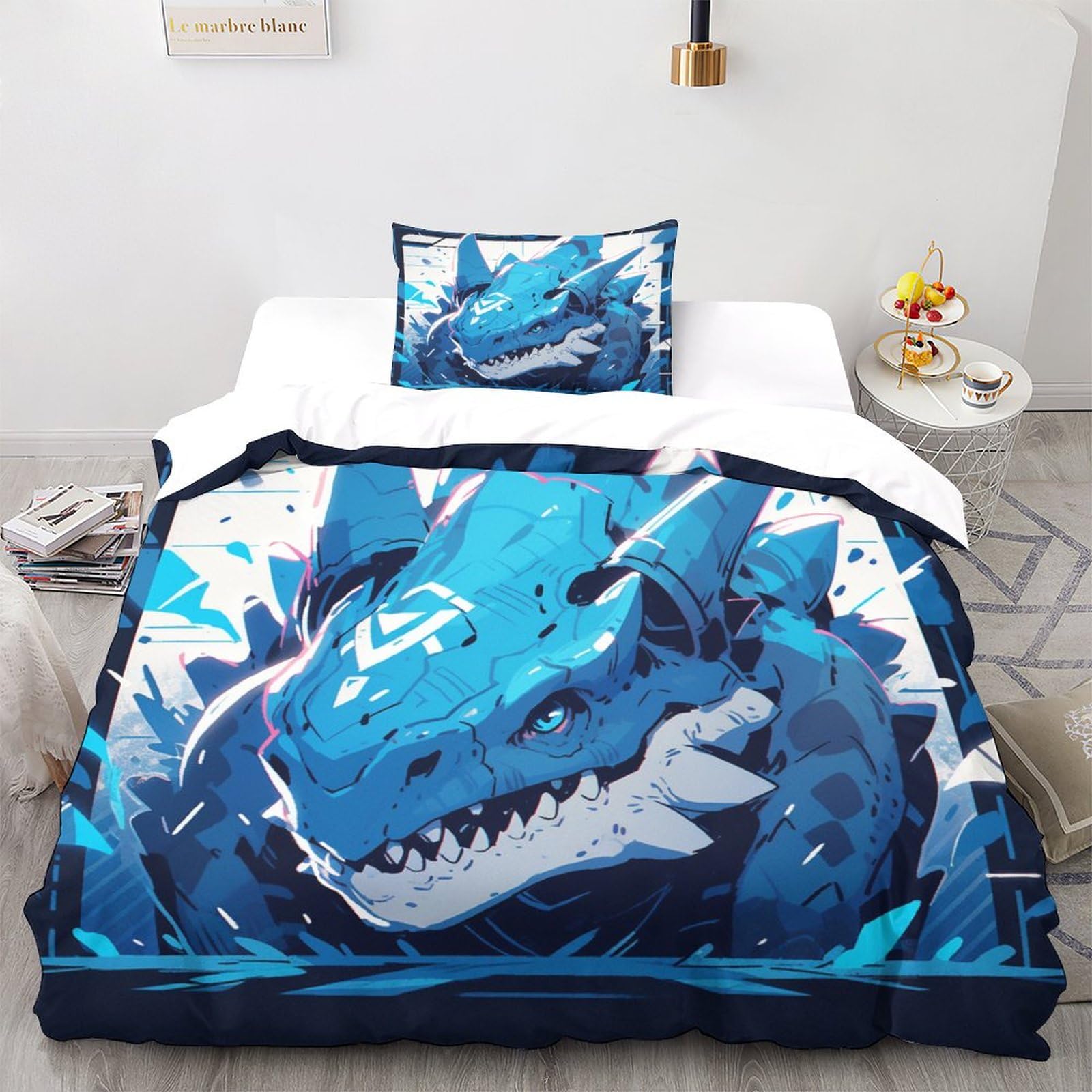Housse de couette Tricératops 135x200cm en microfibre 3D avec taies