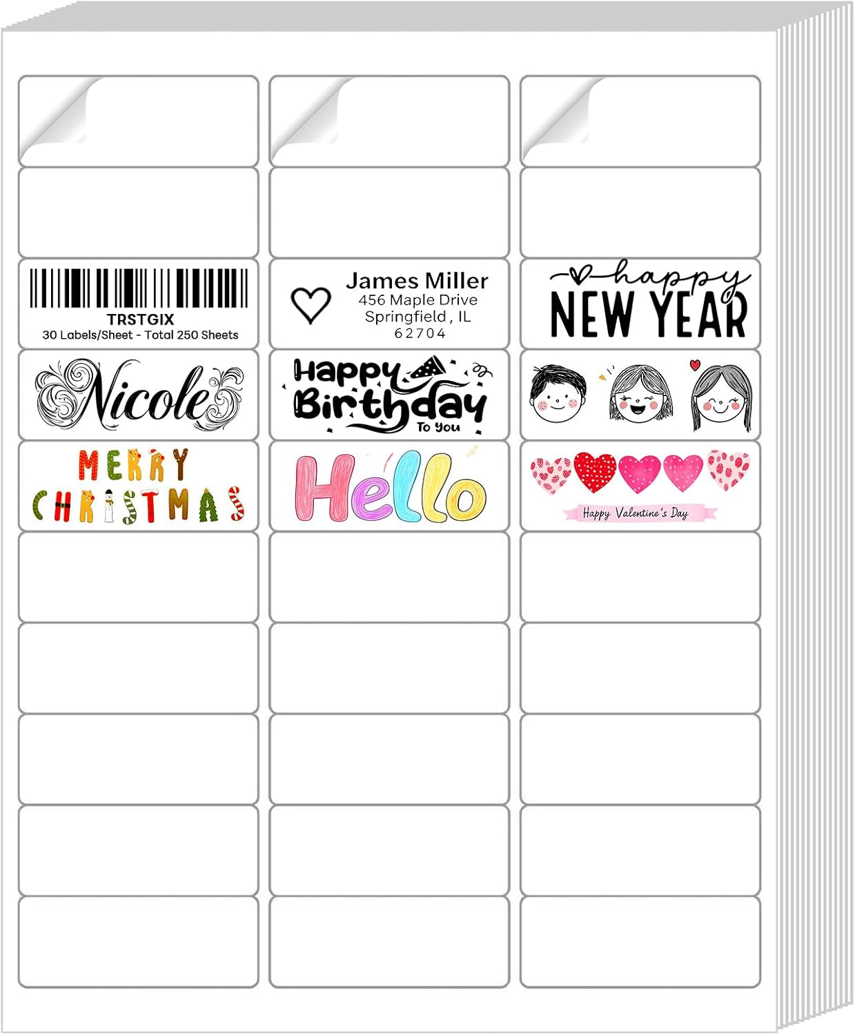 1" x 2-5/8" Address Labels for Laser & Inkjet Printers, 7500 Labels (250 Sheets), Shipping Labels, Strong Adhesive for Mailing, Packages, Organizing, and Custom Printing, TRSTGIX