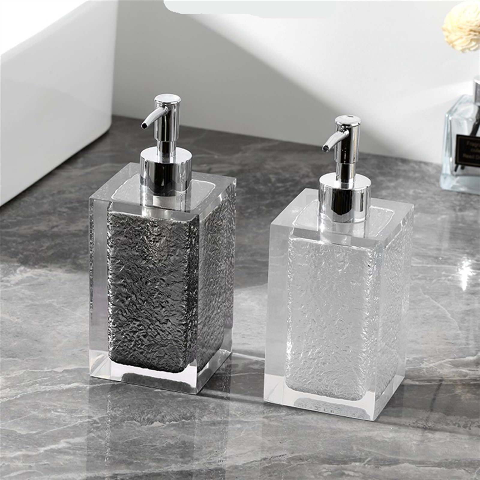 Dispensador de jabón, dispensador Cocina, con Textura Agua, Bomba plástico Plateado galvanizado, líquido loción Resina Lujo