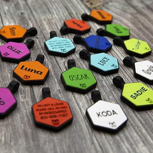 Miniatura 6 de Etiqueta de identificación de mascota silenciosa de silicona personalizada con 5 líneas de identificación de mascotas grabadas profundas, duraderas