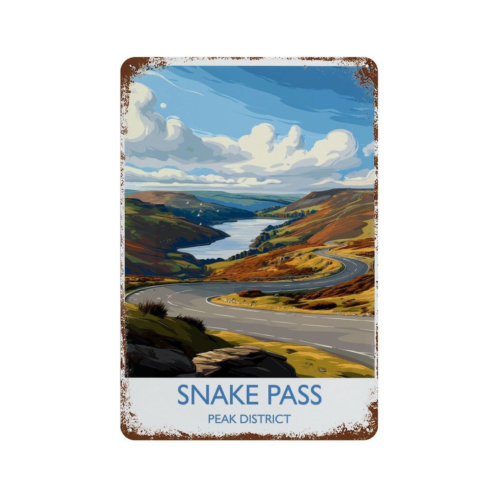 xiaoxiaoshen Snakes Pass Peak District Travel of Lovers Gift English Countryside Wall Decor Art Metal Tin Poster Modern Home Decor Art Home Bar Shop Decorations Vintage Sign 30x20cm