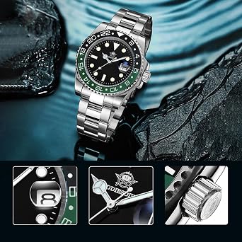 ADDIESDIVE Luxus Herren Automatikuhr 8215/NH35A Mechanische Uhr mit zweifarbiger Keramik-Lünette 200M Herren Analog Taucheruhr mit Edelstahlarmband AD2503/H3
