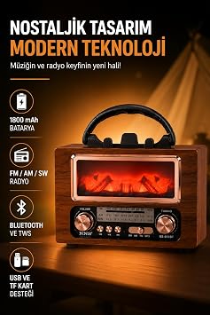 Coverzone Retro Bluetooth Radyo 1800mAh FM/AM/SW USB TF Kart TWS NS-901BT