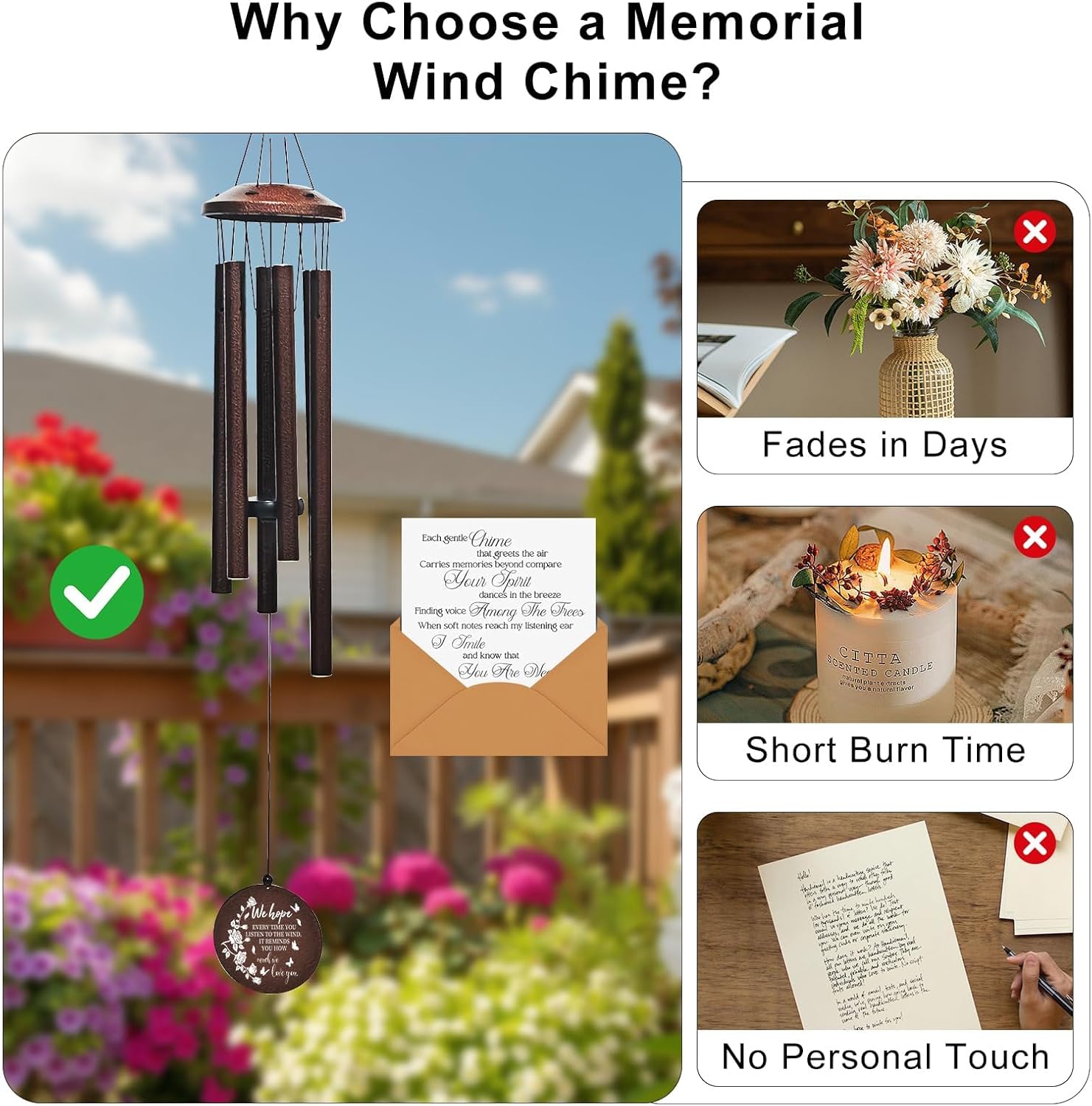 Memorial Wind Chimes for Loss of Loved One - 36'' Outside Sympathy Wind Chimes Gifts for Loss of Loved One, Windchimes in Memory of Loved One, Home Outdoor Garden Porch Patio Decor