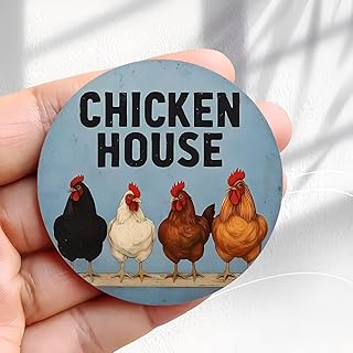 Vintage Fridge Magnet Chicken House Sign with Chickens Design -2.3inch Acrylic Round Refrigerator Sticker Retro Decor Gift Perfect Size for Fridge, Locker, Or Any Magnetic Surface.