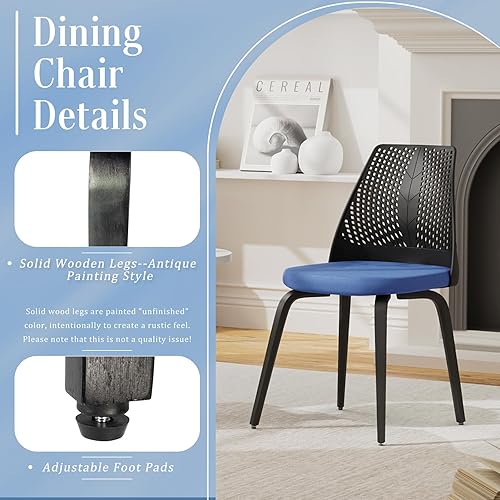 Miniatura 4 de Homtique Juego de 2 sillas de comedor modernas con patas de madera, silla auxiliar para sala de estar con respaldos de malla, silla DSW, cómoda