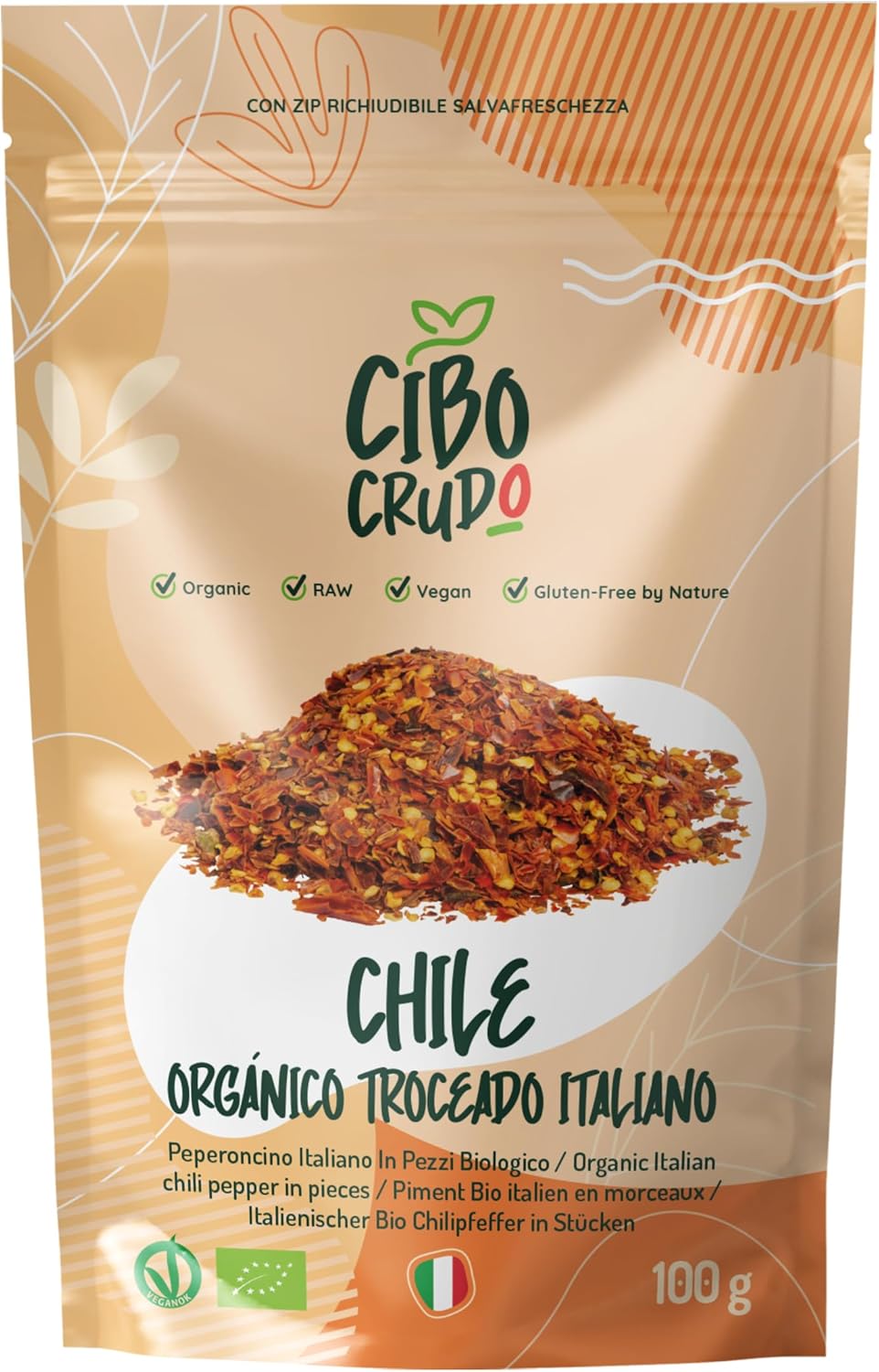 Chile en Trozos Triturado Orgánico 100g. Chile Ancho Picante Secado