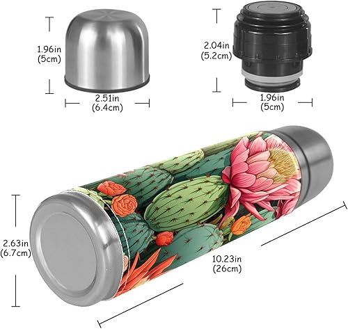 Miniatura 5 de Taza de acero inoxidable con aislamiento al vacío de cuero de cactus, botella de agua para bebidas frías y calientes, para niños y adultos, 16 onzas