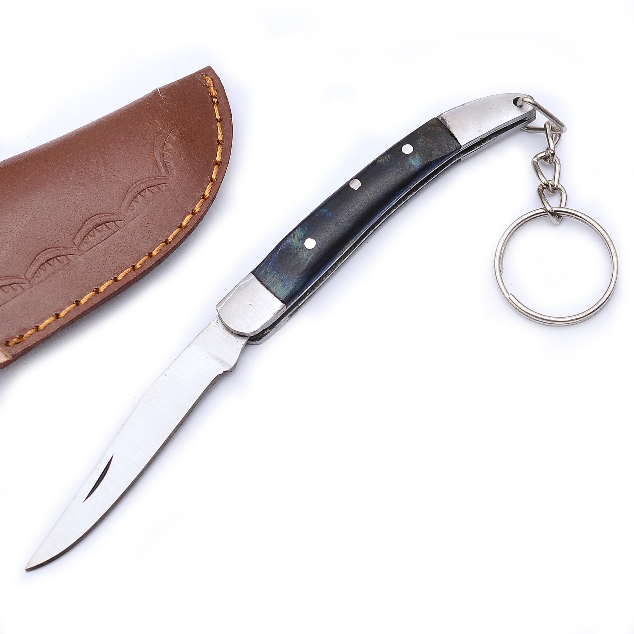 5.5" Handmade Damascus pocket knife for men Folding knife with sheath for Outdoor, Camping, Hiking