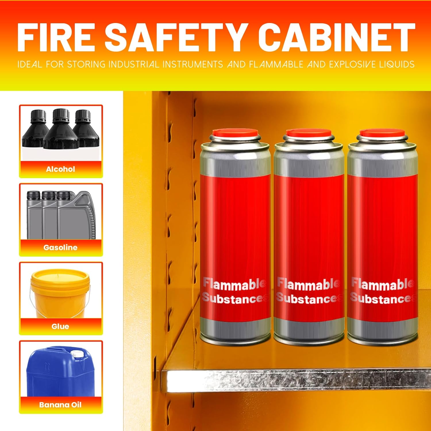 30 Gallon Yellow Steel Mechanic Cabinet, Double-Walled Galvanized Steel Safety Storage Cabinet with 3-Point Lock, for Indoor Fire Safety, Small Paint & Hazardous Materials Storage