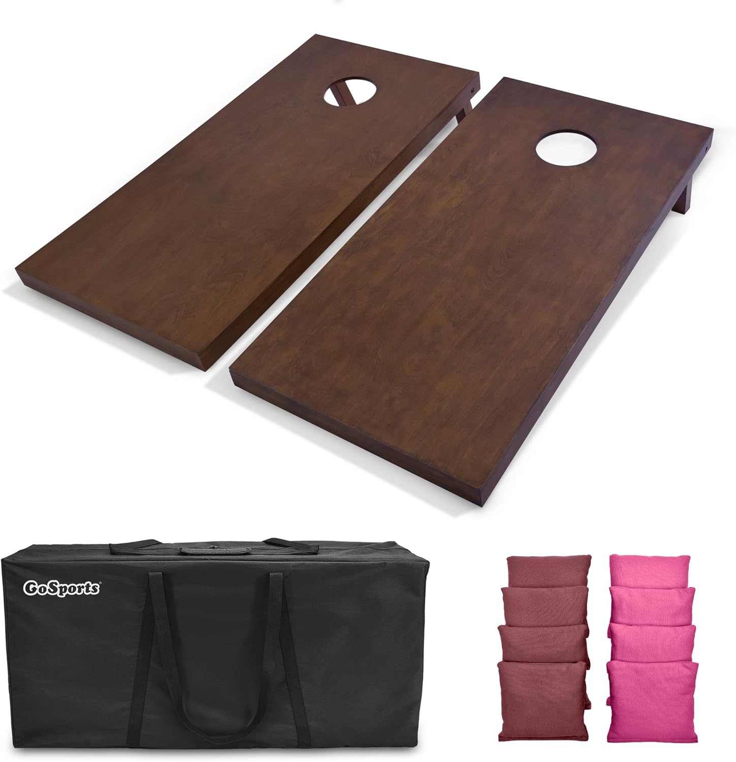 GoSports 4'x2' Regulation Size Wooden Cornhole Boards Set with Dark Brown Varnish | Includes Carrying Case and Bean Bags (Choose Your Colors) Over 100 Color Combinations