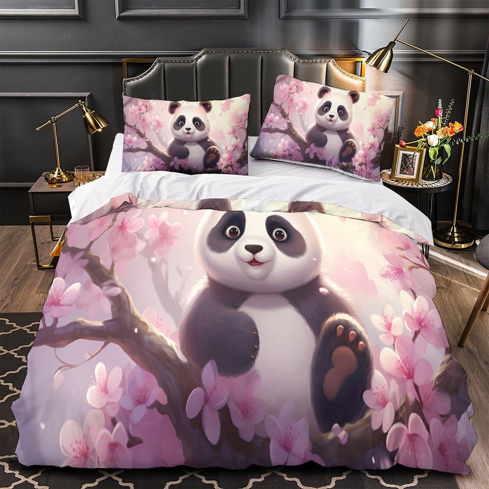 Housse de couette microfibre hypoallergique lit enfant imprimé panda 3D