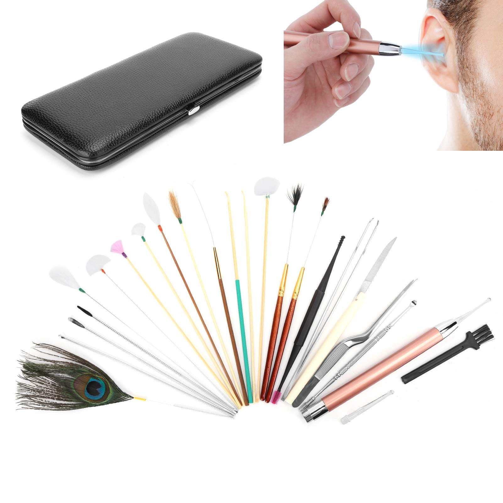 Chazcool 23PCS Ear Pick, Ear Pick Ear Wax Removal Kit, Ear Wax Removal Tool with Storage Box, Ear Wax Tool (Black)