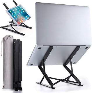 Portable Laptop Stand Adjustable Laptop Holder, Aluminum Laptop Riser for Desk, Foldable Laptop Stand Travel, MacBook Stand for Desk Pro Air or Any Devices 15.6" up (Black)