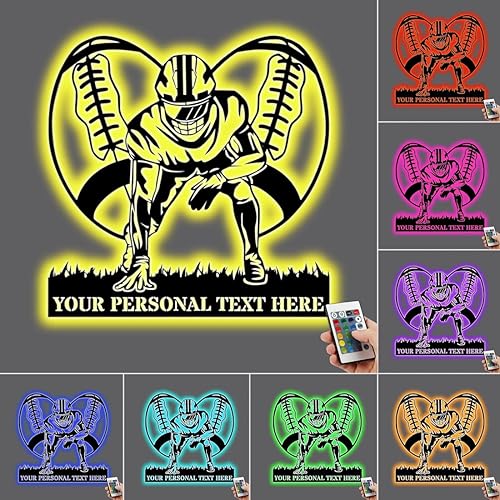 Regalos de fútbol personalizados para niños, nombre personalizado de fútbol con luz nocturna LED, letrero de pared de luz de neón de fútbol, 16