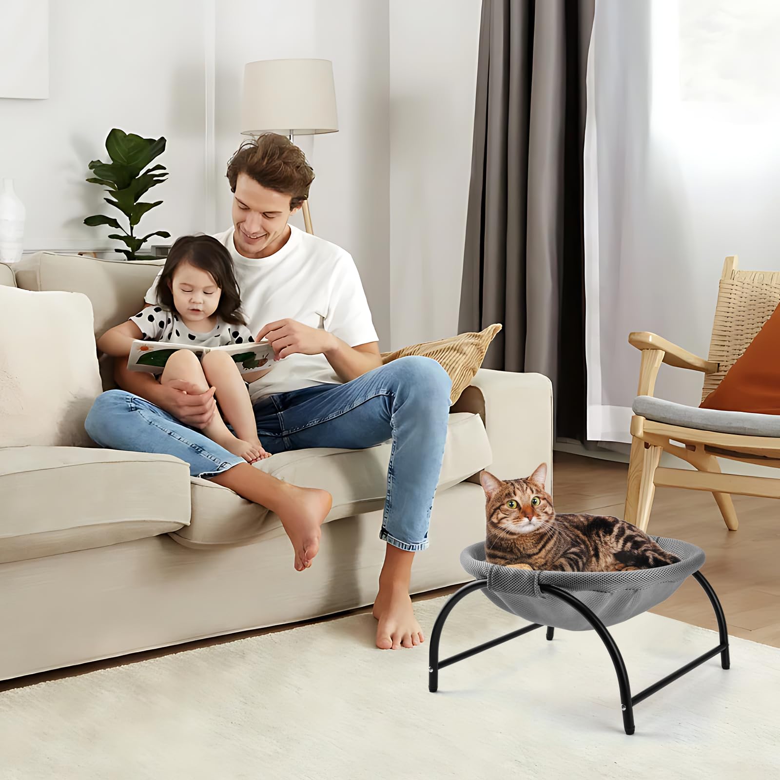 LIFLIX Hamaca elevada para gatos, cama elevada con red extraíble y lavable, para interior y exterior, color gris