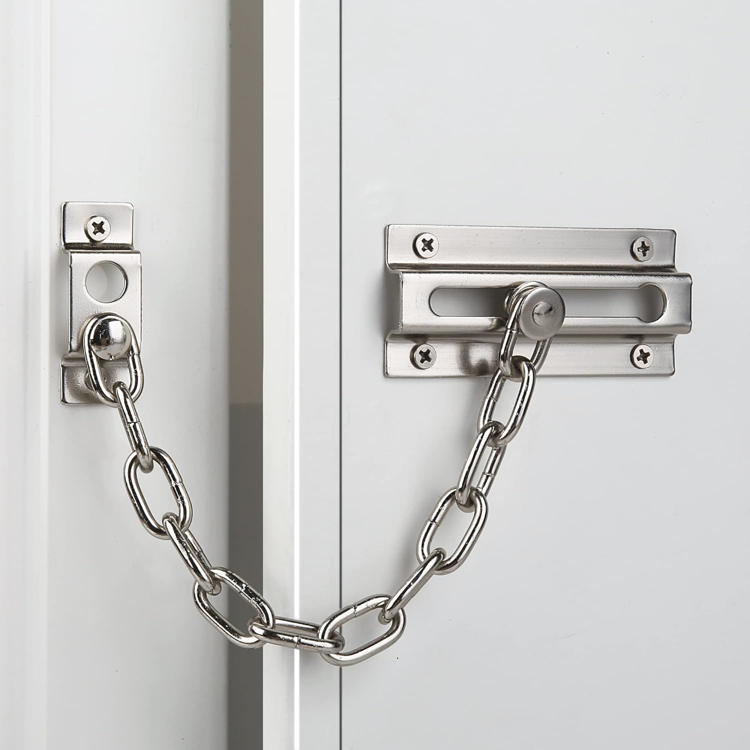 HASWARE Door Chain Lock,Door Latch Sturdy Premium Thickened Chain Locks for Inside Door, Child Proof Latch Lock, Additional Privacy and Security for Home (Silver)