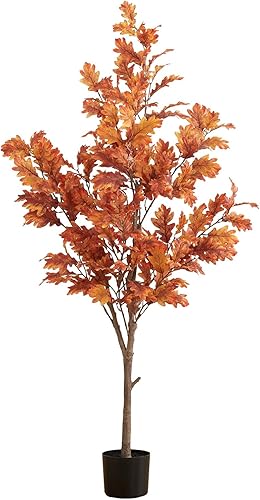 Nearly Natural Árbol de otoño artificial de roble otoñal de 5 pies