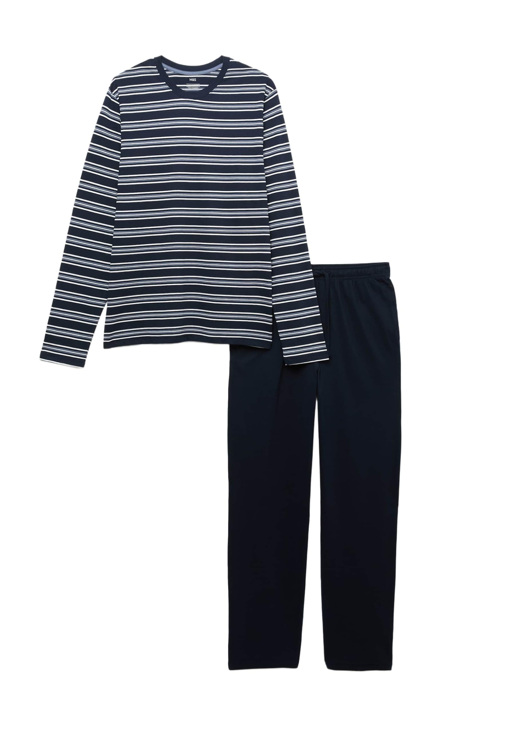 Marks & Spencer Pijama de Rayas de Algodón Puro para Hombre, Ajuste Normal, Cintura con Cordón, con Bolsillos
