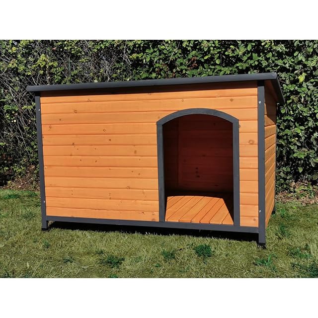 Animal Valley - Nicho para perros Natura con techo plano corredizo - Madera y Plástico - L 150 x 90 x 95 cm