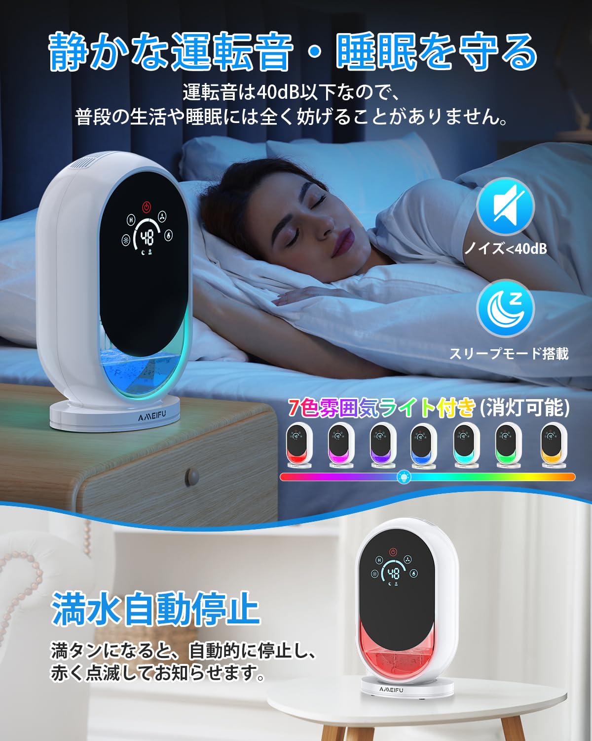 Amazon | AMEIFU 除湿機 小型 1.2L 除湿器 梅雨対策 60Hタイマー付き 