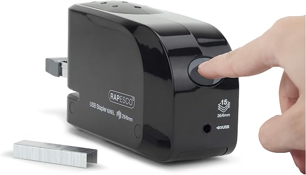 Rapesco 1454 626EL Automatic Electric Stapler USB/Battery, Black