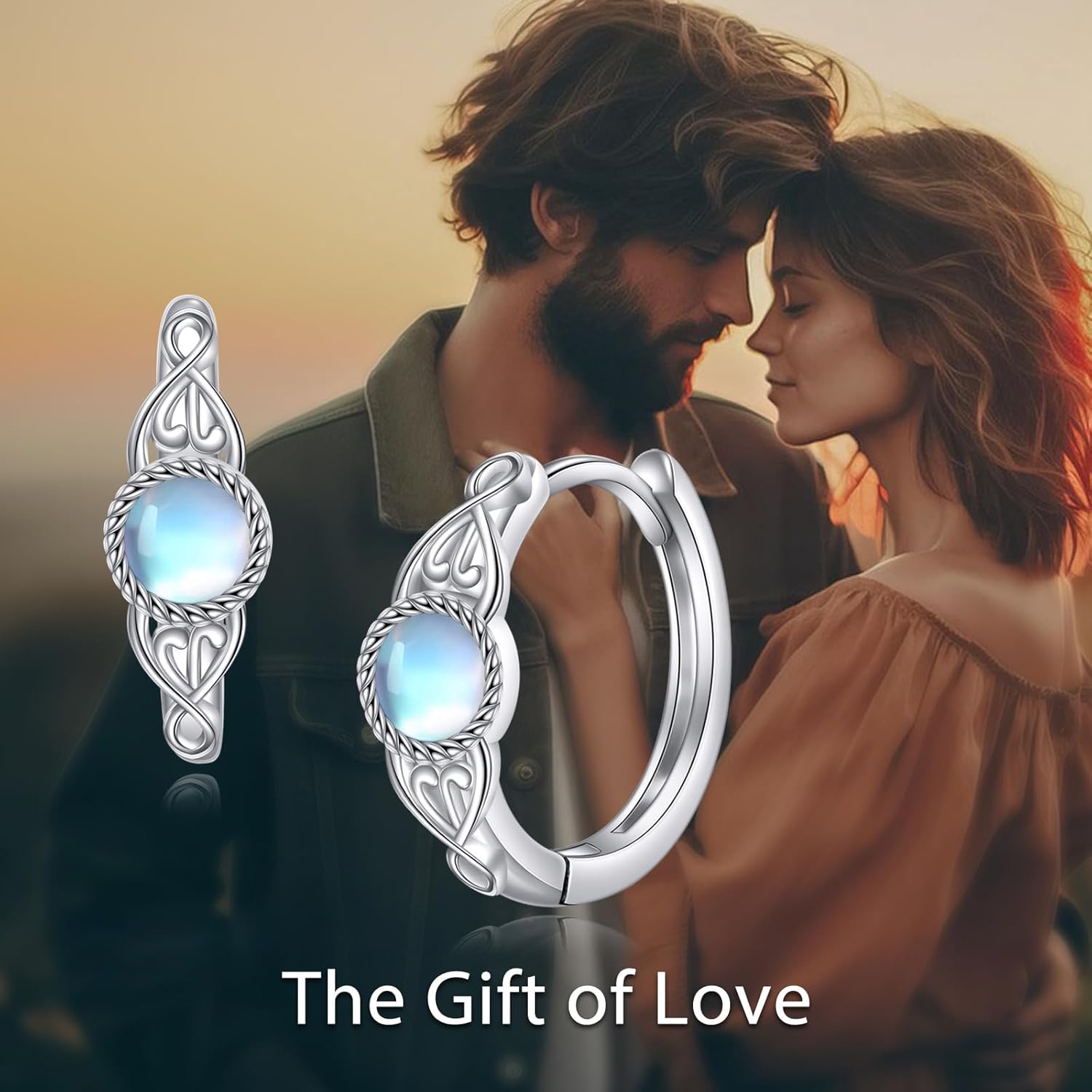 VONALA Vintage Moonstone Hoop Earrings for Women 925 Sterling Silver Heart Hoop Earrings Celtic Hoop Earrings for Her