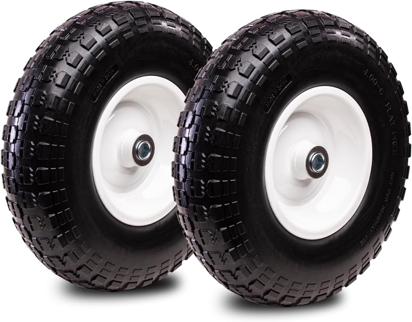Taifa 2 PCS 13 Inch Solid Flat Free Replacement Tires and Wheels 4.00-6 with 5/8'' Bearing and 2.17'' Offset Hub, Air Less Wheel for Wheelbarrow/Wagon/Hand Truck/Trolley/Garden Scooter etc. 13x400-6PU-5/8'' Bearing-2 PCS