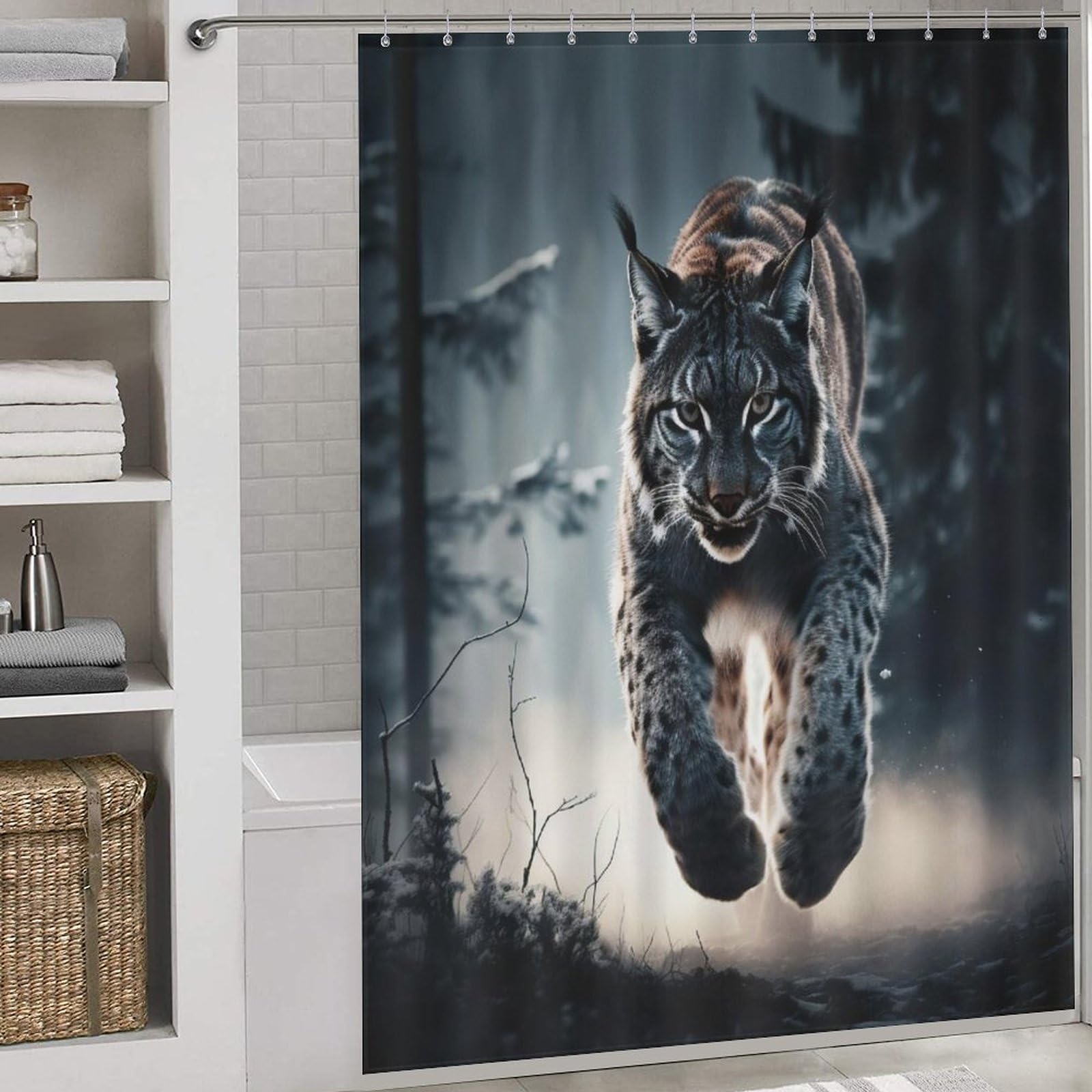 Rideau de douche imperméable Lynx en polyester pour une salle de bains moderne