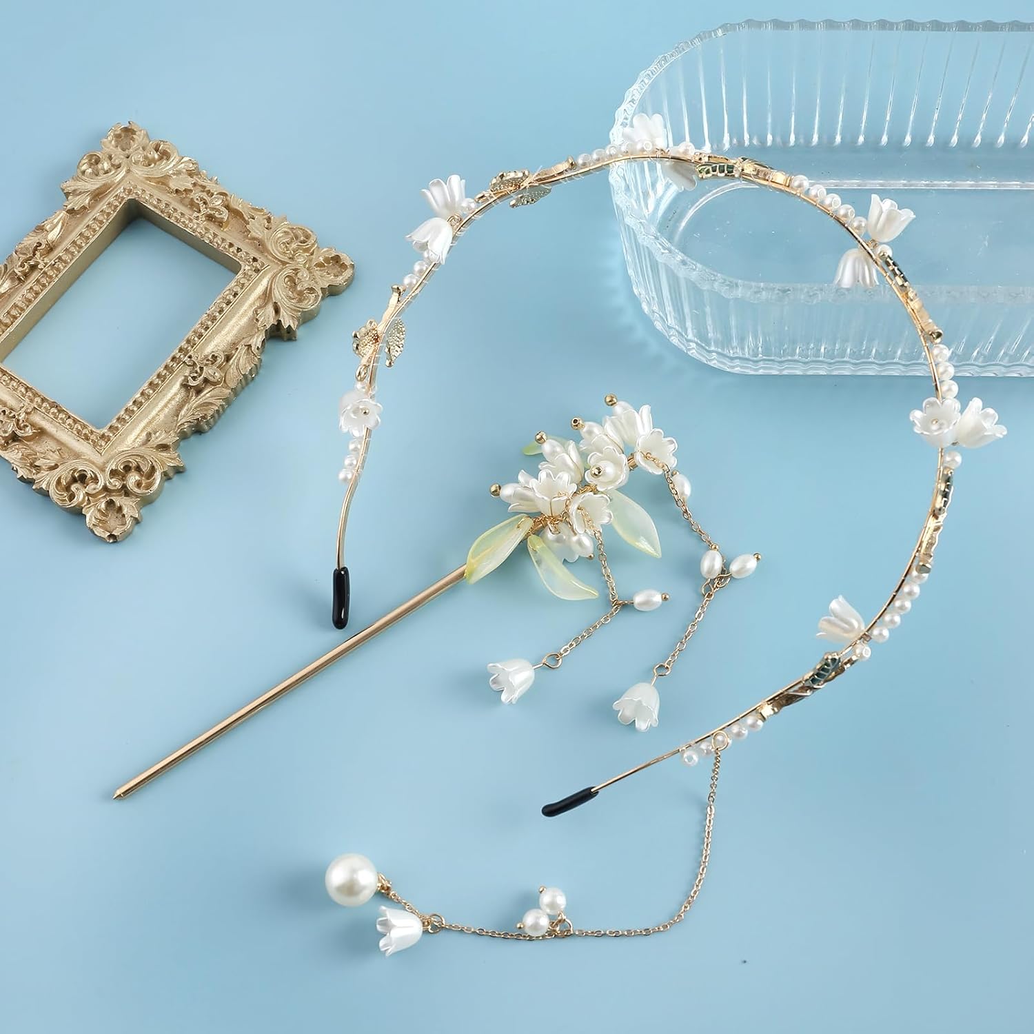 Floral Headband for Women and Girls, with Vintage Flower Hair Stick, Boho Hair Vine Gold Leaf, for Wedding Hair Accessories Headpiece Bridal - Image 7