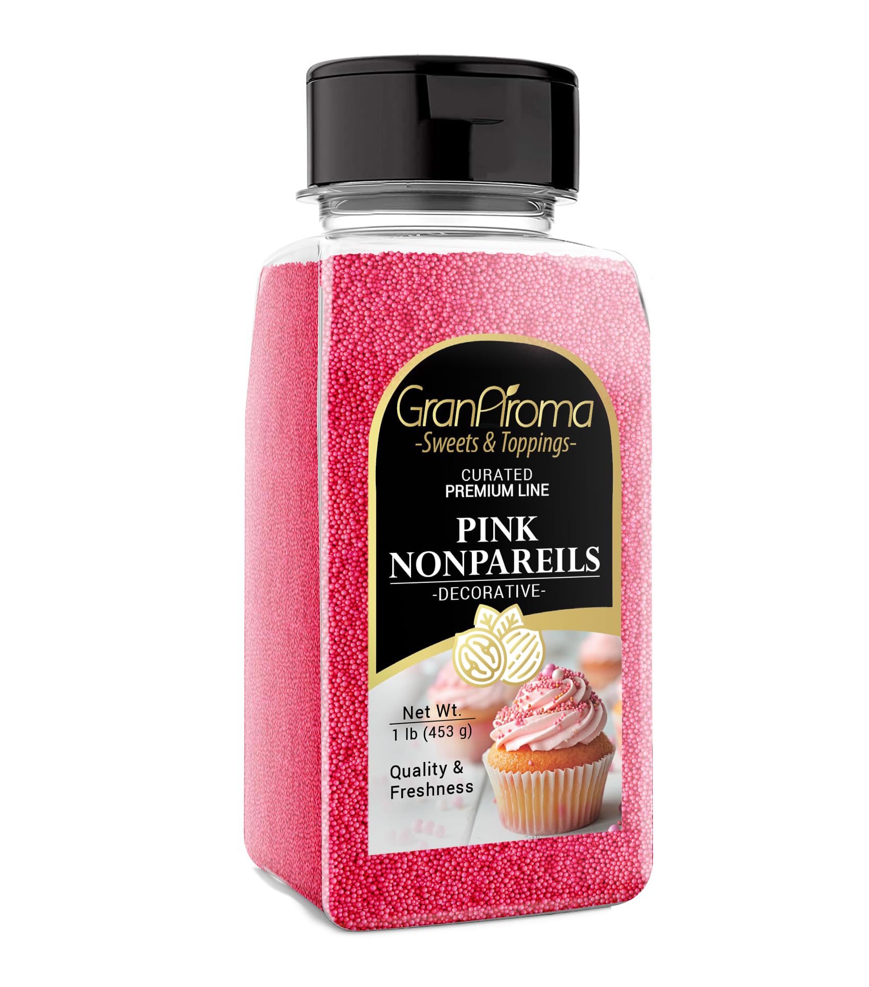 GranAroma Pink Nonpareils, 1 lb, Decorative Sprinkles, Cakes & Cookies, Bakery Staple