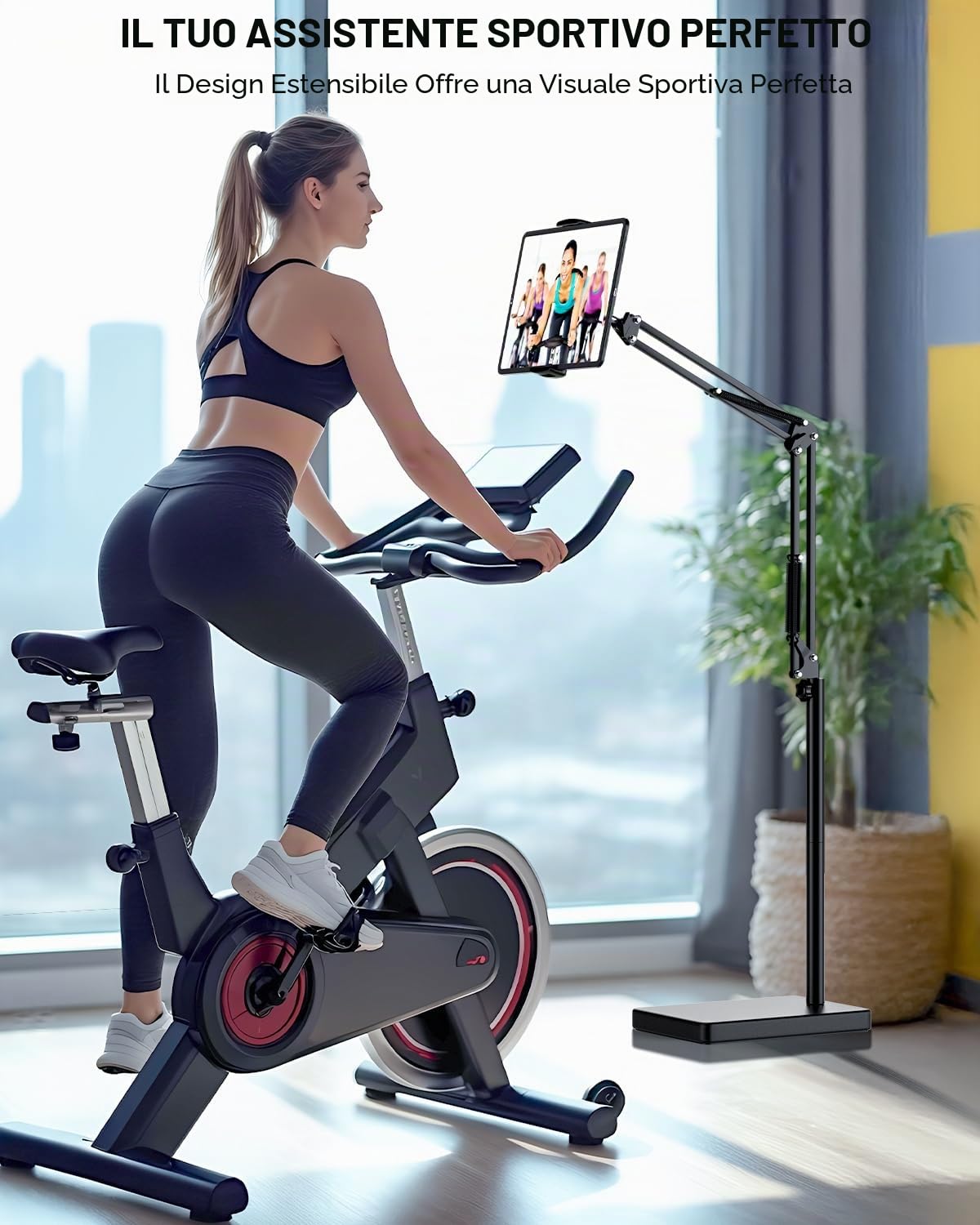 Supporto da pavimento per tablet con base pesante da 5 kg e morsetto da tavolo, regolabile in altezza, compatibile con iPhone, iPad Pro/Air/Mini, Galaxy Tab, Kindle, telefoni cellulari (4,5-13