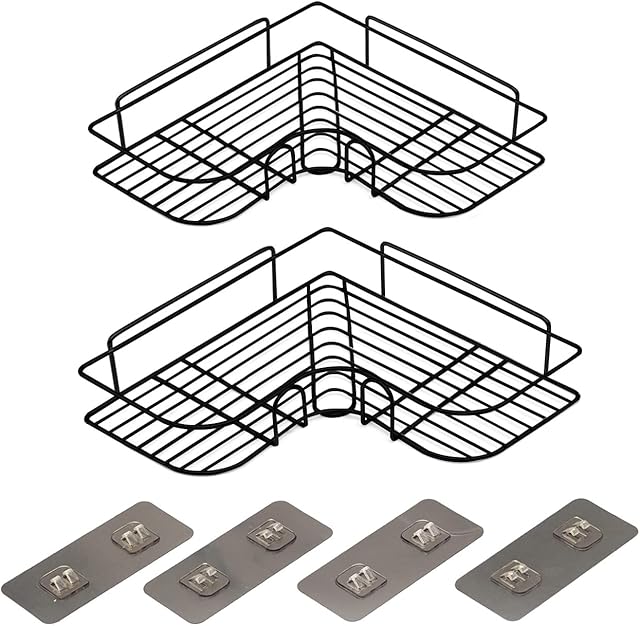 B & Z No Drilling Bathroom/Kitchen Corner Shower Caddy , Rustproof Stainless Steel Shower Organizer Storage and Shelves Shower Racks with Adhesive Sticker 2pcs and 3 colours