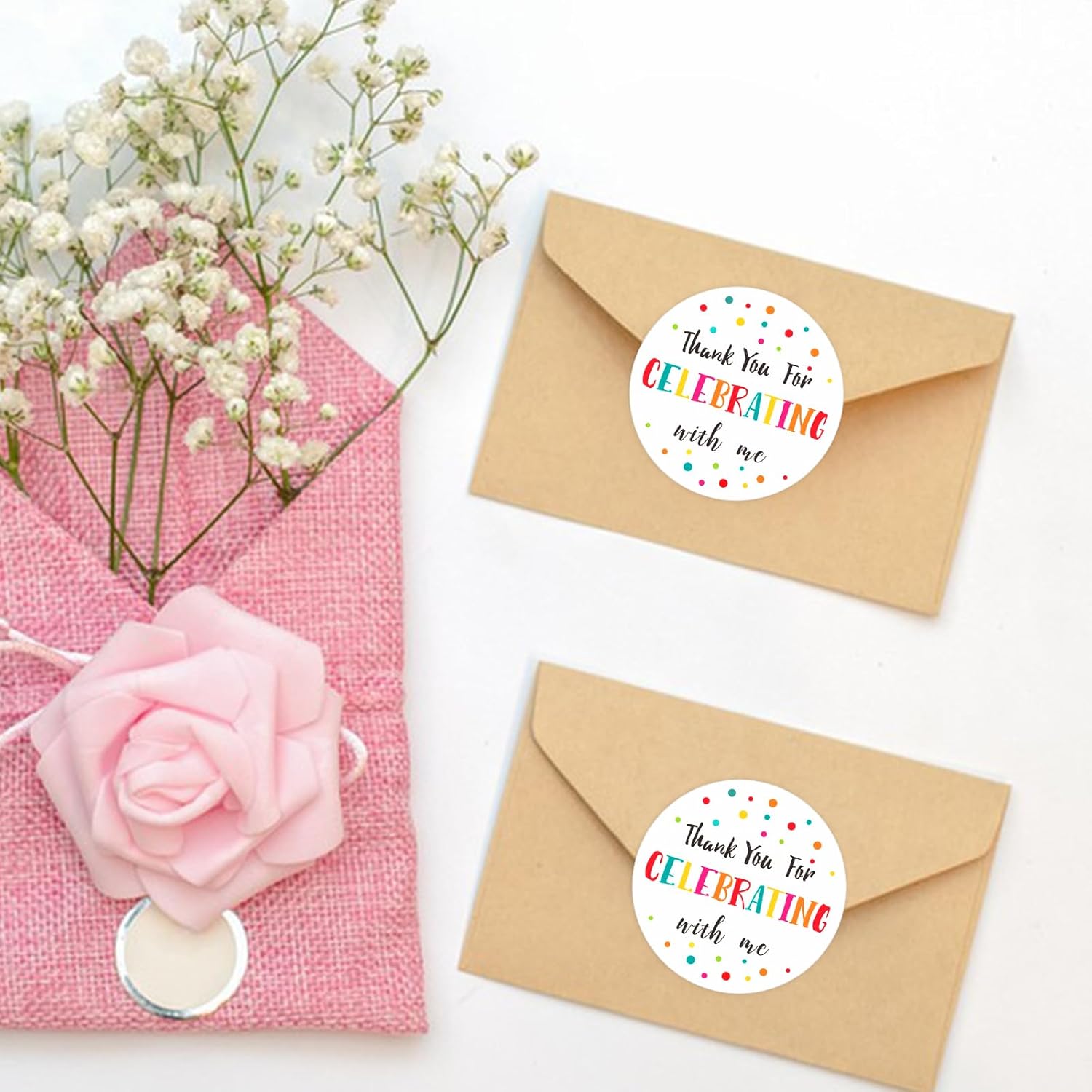 Anwyll 120Pcs Thank You Stickers - 2'' Thank You for Celebrating with Me Stickers Colorful Dot Thank You Birthday Party Favor Sticker Self Adhesive Thank You Seal Label Sticker for Gift Wedding Grad - Image 5