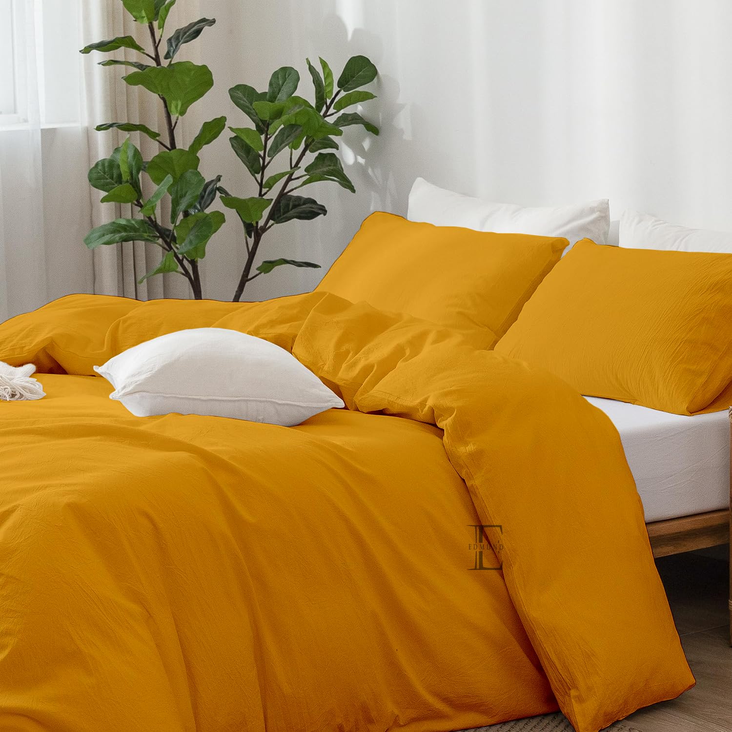 EDMUND - Brushed Microfiber Single Bed Duvet Cover Set/Comforter Cover/Rajai Cover/Blanket Cover (60"x90") Inch Quilt Cover Single Bed with Zipper & Pillow Cover - Gold