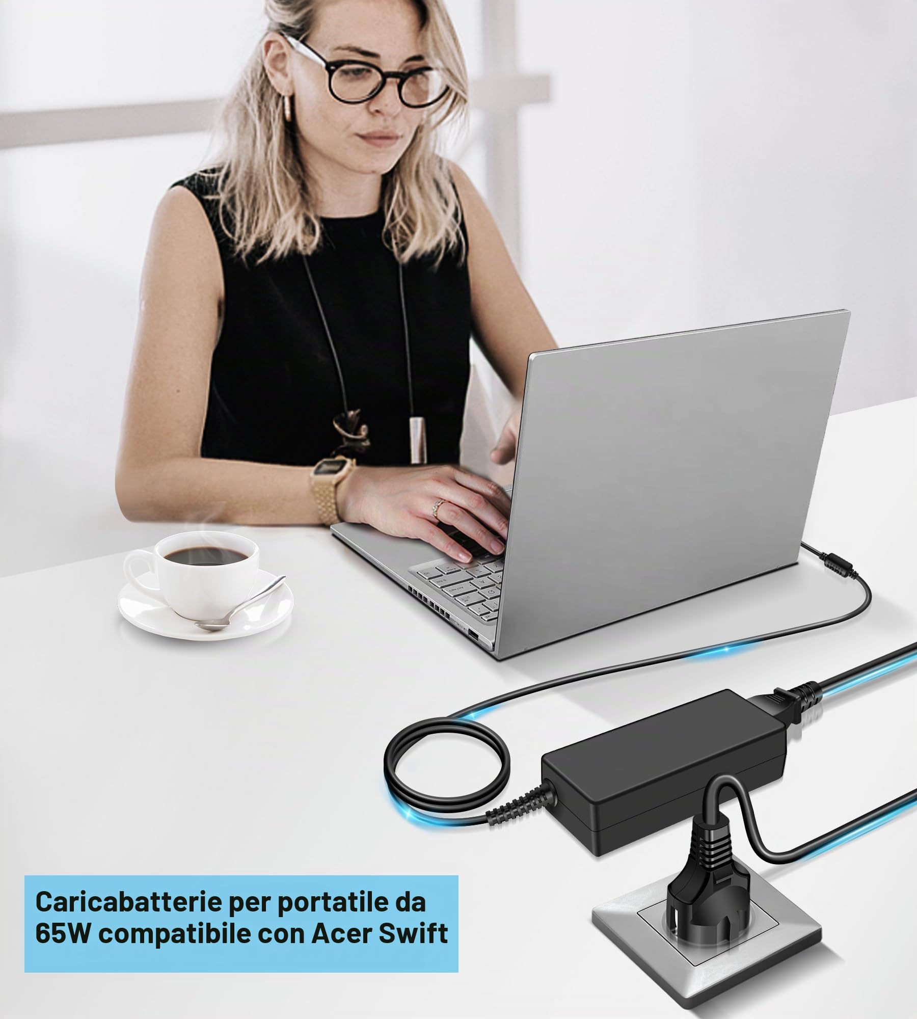 Acer Caricatore Laptop 65W per Aspire Swift Chromebook SF314-42 SF314-51 SF314-52 SF514-51