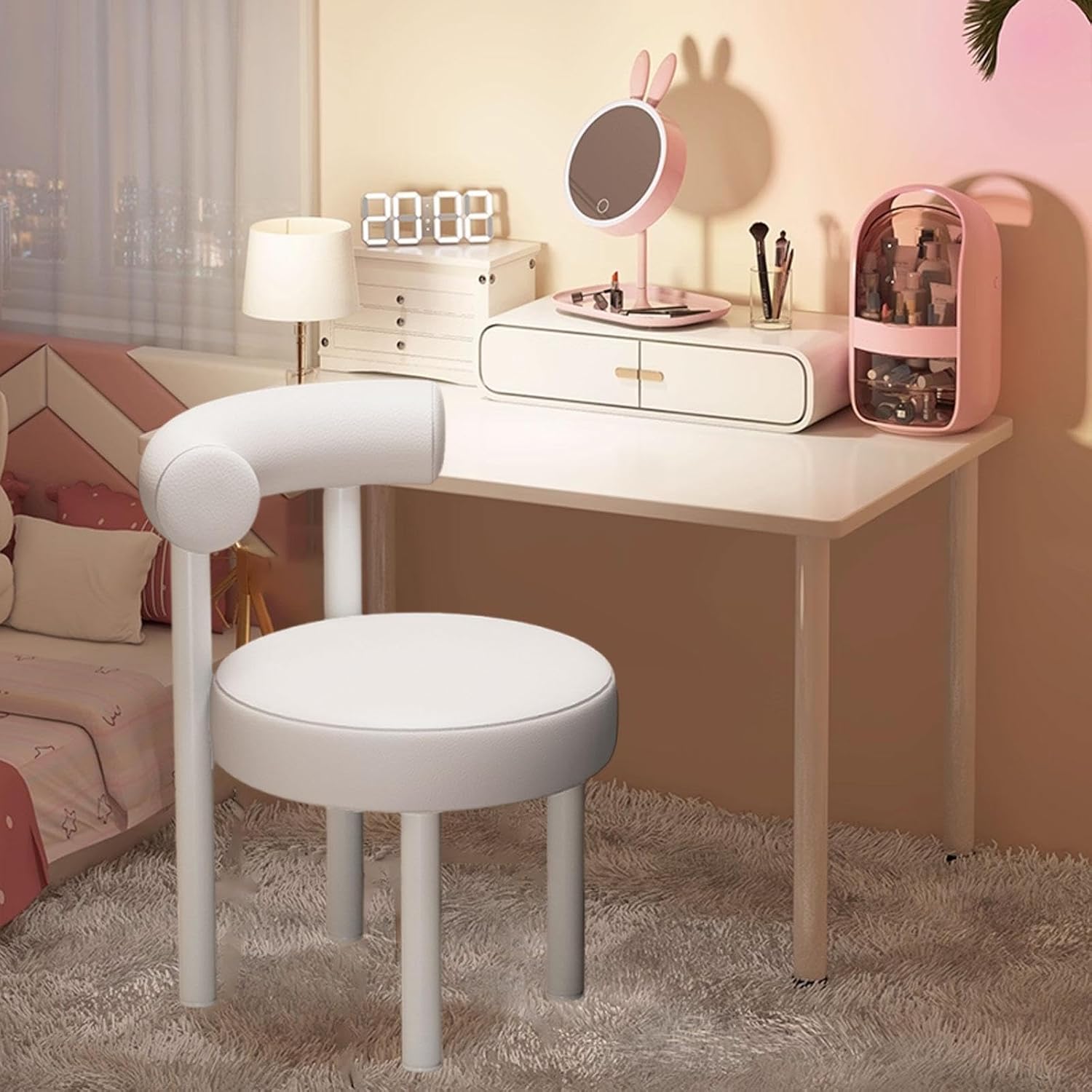 YWJLQH リビングルームやオフィスの着替えや装飾に最適なメイクアップチェア, ホワイトレッグ