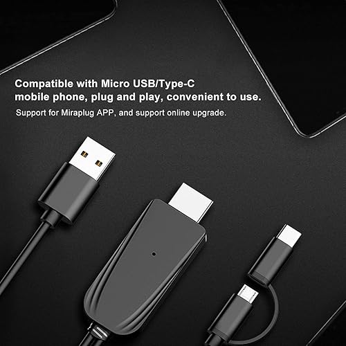 Miniatura 8 de Adaptador de pantalla compartida, mismo cable de pantalla USB C a 1080P HD compatible con Miraplug APP conveniente de usar ligero para oficina para