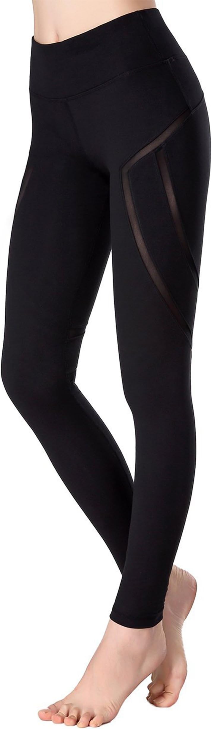 Funnyoga Womens Tights Mesh Panels Stretchy Yoga Fitness Leggings Black Medium